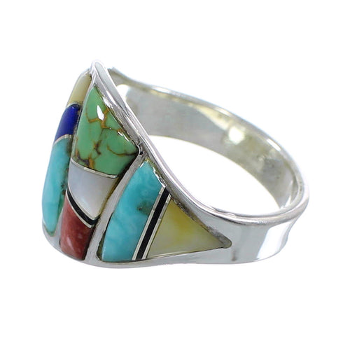 Southwestern Sterling Silver Multicolor Ring Size 7-1/2 AX53151